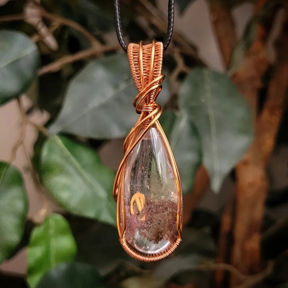 Handmade Garden Quartz Crystal Pendant in Copper